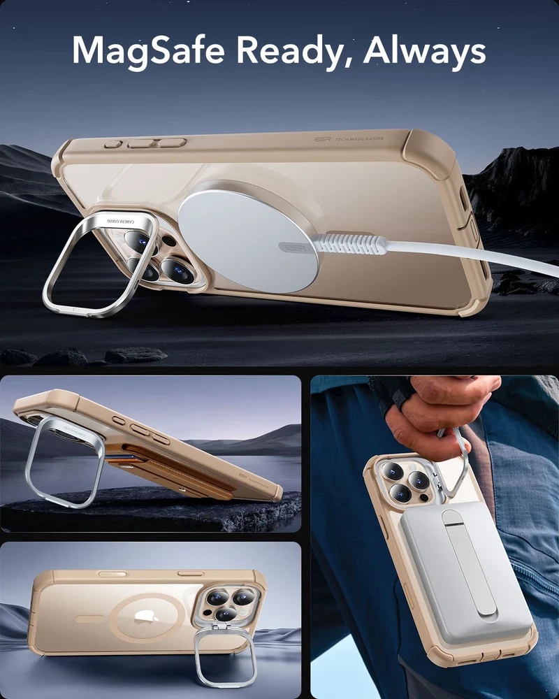 iPhone 16 Pro Max Armor Tough Magnetic Case (Camera Control, Stash Stand) - Desert Titanium