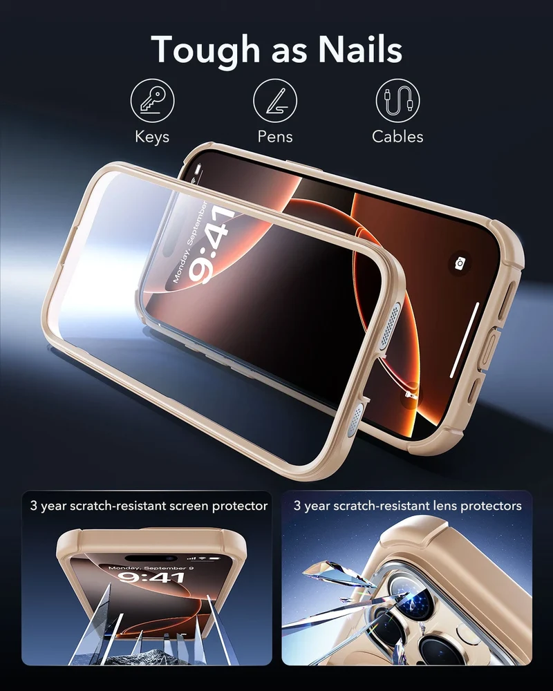 iPhone 16 Pro Max Armor Tough Magnetic Case (Camera Control, Stash Stand) - Desert Titanium
