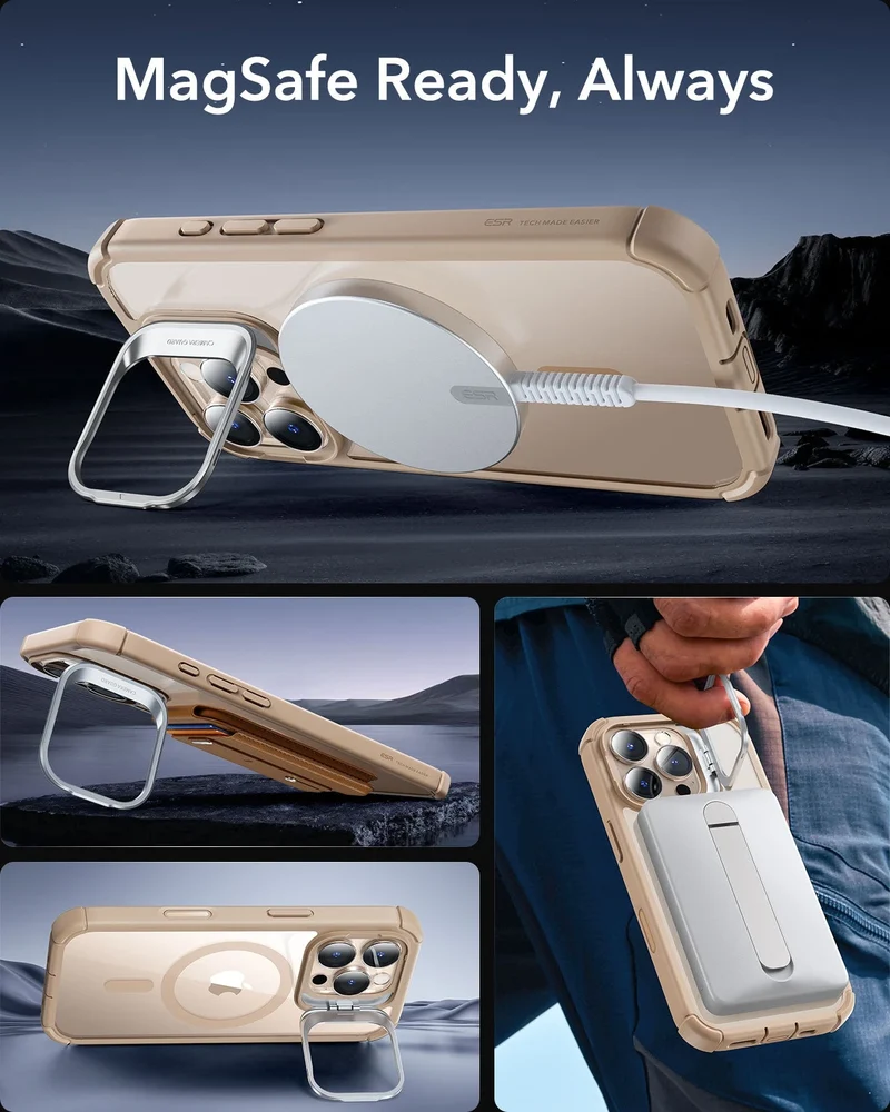 iPhone 16 Pro Armor Tough Magnetic Case (Camera Control, Stash Stand) - Desert Titanium