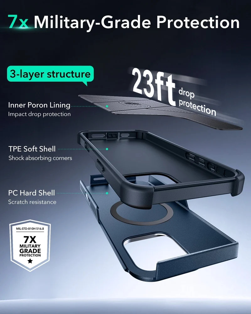 iPhone 16 Pro Max Cyber Tough Magnetic Case (Camera Control, Stash Stand) - Navy Blue