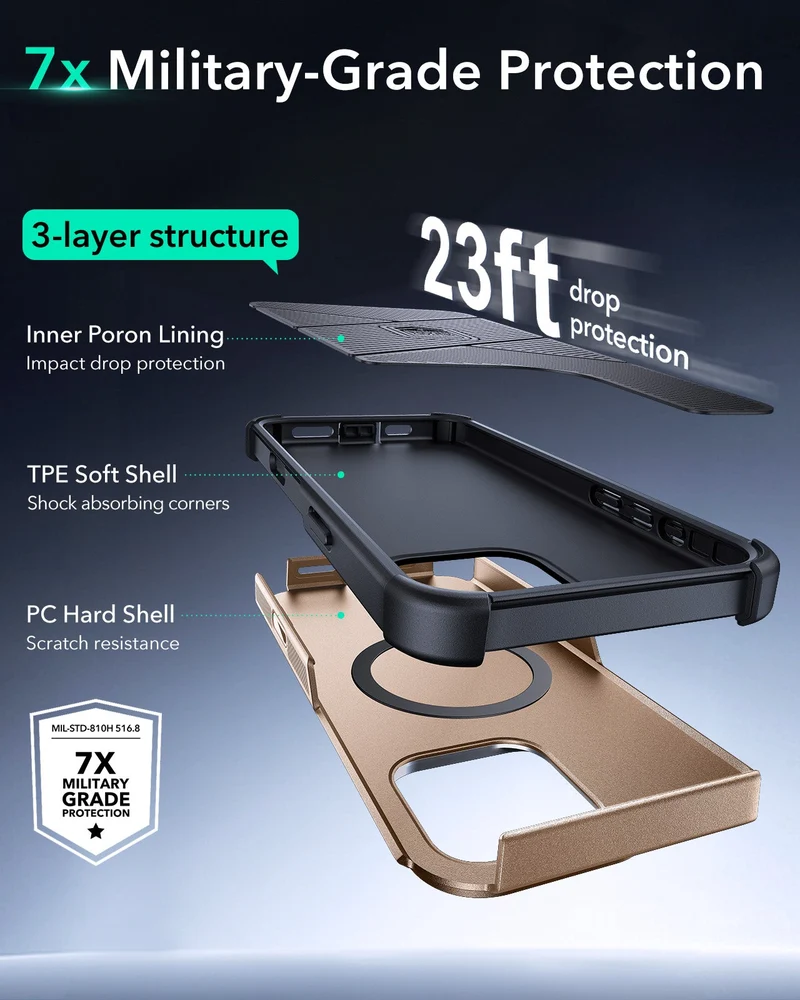 iPhone 16 Pro Max Cyber Tough Magnetic Case (Camera Control, Stash Stand) - Desert Titanium
