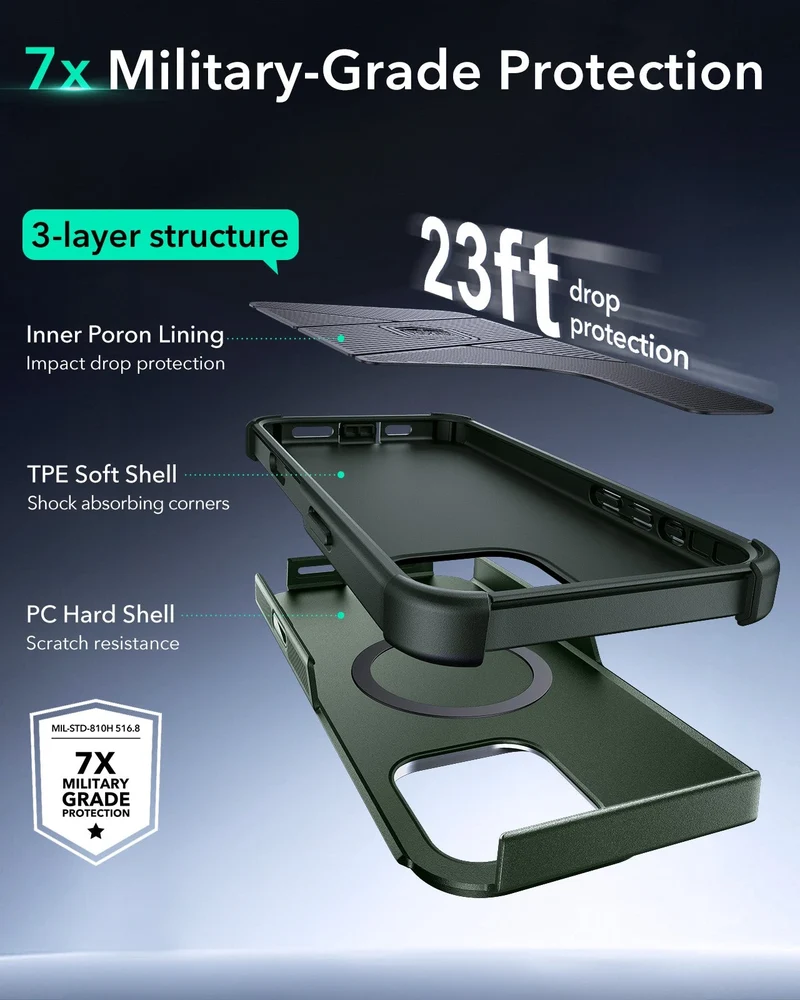 iPhone 16 Pro Cyber Tough Magnetic Case (Camera Control, Stash Stand) - Army Green