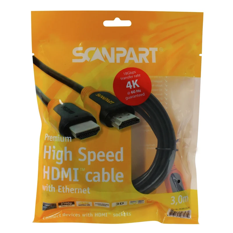 SCANPART - Câble HDMI - 4K|Ultra HD|30 Hz|High Speed|Kabelkeur|Ziggo Compatible|ARC HDMI (Mâle) - HDMI (Mâle) - 3,0 m