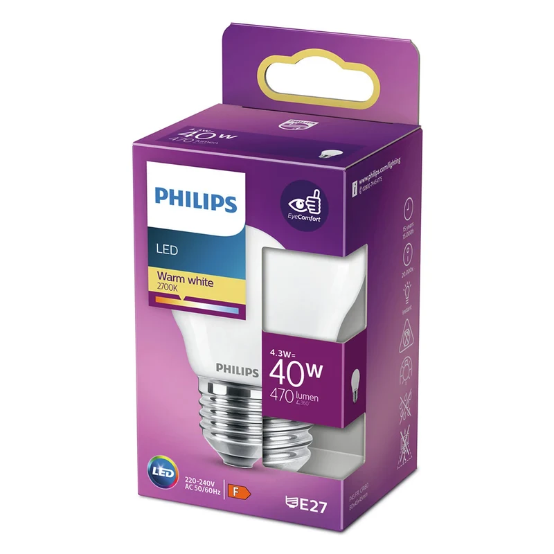PHILIPS - Light Bulb - E27 - 40 W - 470 Lumen - 2700 K - Frosted - Bulb