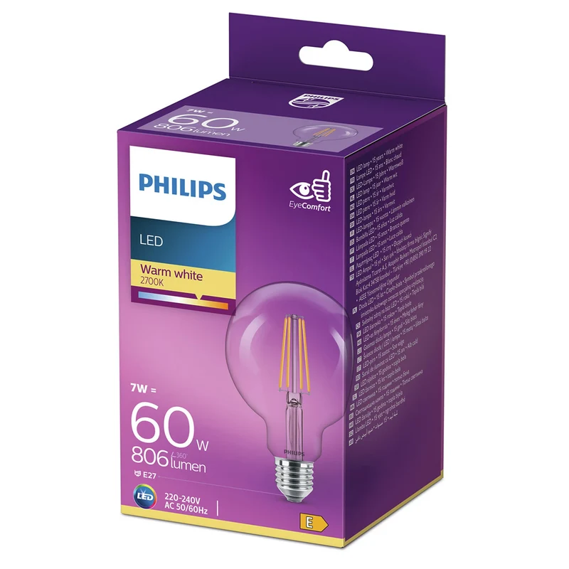 PHILIPS - Light Bulb - E27 - 60 W - 806 Lumen - 2700 K - Bright - Bulb