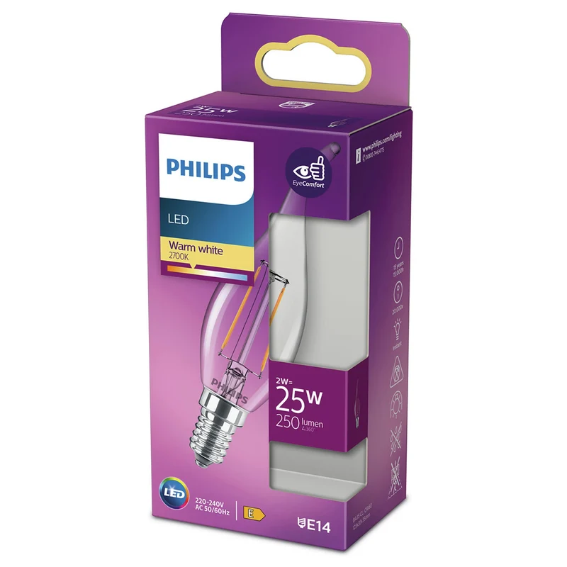 PHILIPS - Light Bulb - E14 - 25 W - 250 Lumen - 2700 K - Bright - Candle with Tip