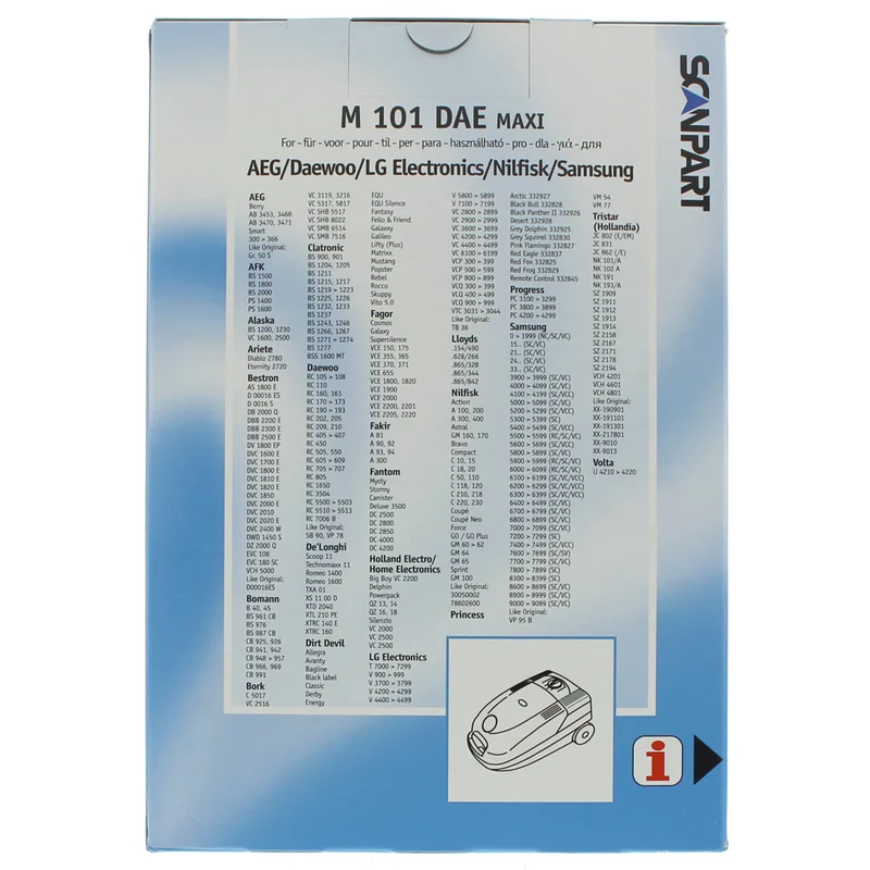 CLEANBAG M101DAE-MAXI - 12 Sacs d´aspirateur - 2 Microfiltres - adapté pour Unibag | AEG | Daewoo | LG | Nilfisk | Samsung Unibag | GR505 | SB90 | VP78 | TB36 | VM54 | VM77 | VP95B