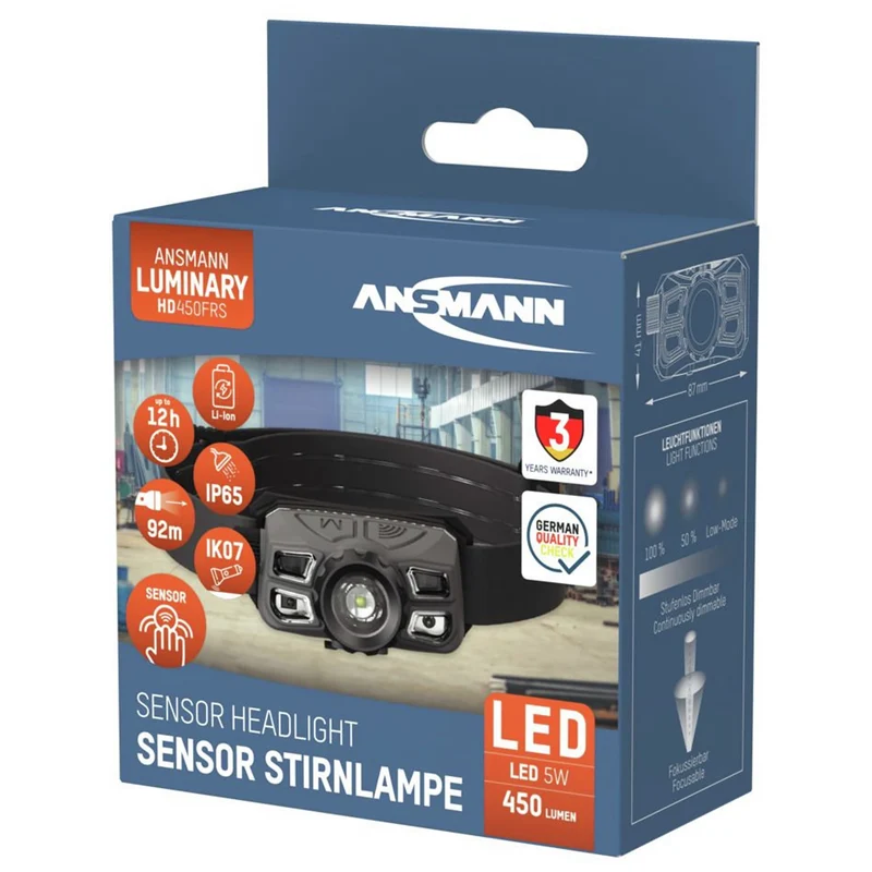 ANSMANN - Lampe frontale - HD450FRS - 450 lumens - Noir + Gris - Rechargeable