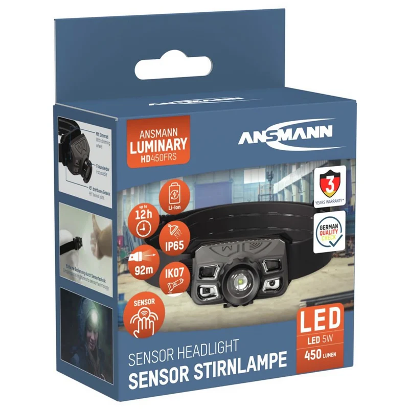 ANSMANN - Lampe frontale - HD450FRS - 450 lumens - Noir + Gris - Rechargeable