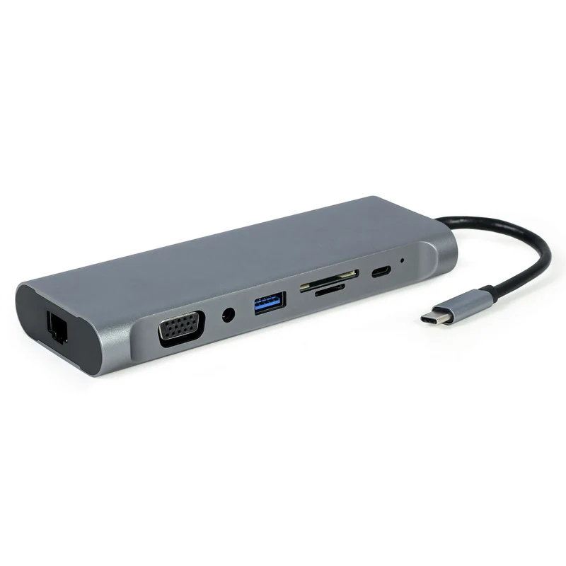 CABLEXPERT - Station d'accueil - USB 3.1|4K|60Hz|Ultra HD|Full HD|60Hz|PD USB-C (Mâle) - 4 x USB-A (Femelle) + HDMI (Femelle) + USB-C (Femelle) PD + VGA + Micro-SD + SD + 3.5 mm Jack + RJ45 - 0,15 m
