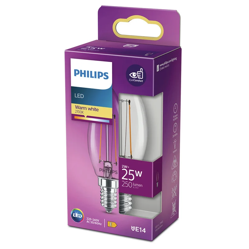 PHILIPS - Light Bulb - E14 - 25 W - 250 Lumen - 2700 K - Bright - Candle