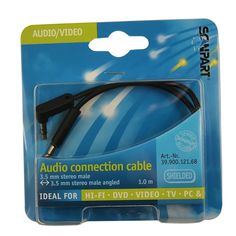 SCANPART - Câble audio - Stéréo|3 broches 3.5 mm Jack (Mâle) - Perpendiculaire - 3.5 mm Jack (Mâle) - 1,0 m