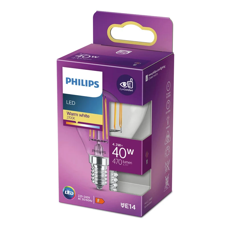 PHILIPS - Light Bulb - E14 - 40 W - 470 Lumen - 2700 K - Bright - Bulb