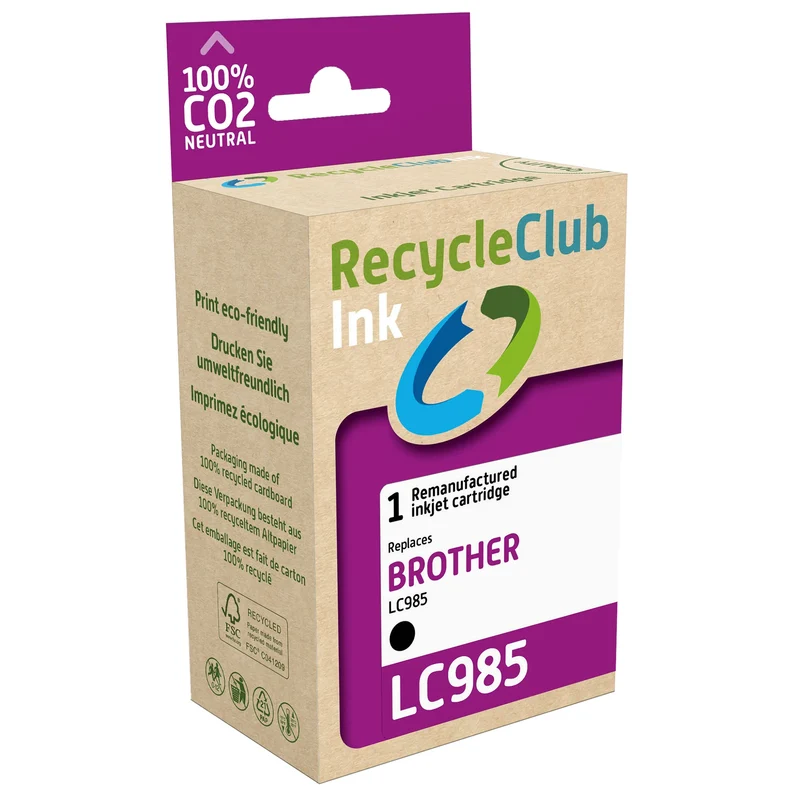 RECYCLECLUB Cartouche d'encre LC985BK - Noir - Remplace Brother
