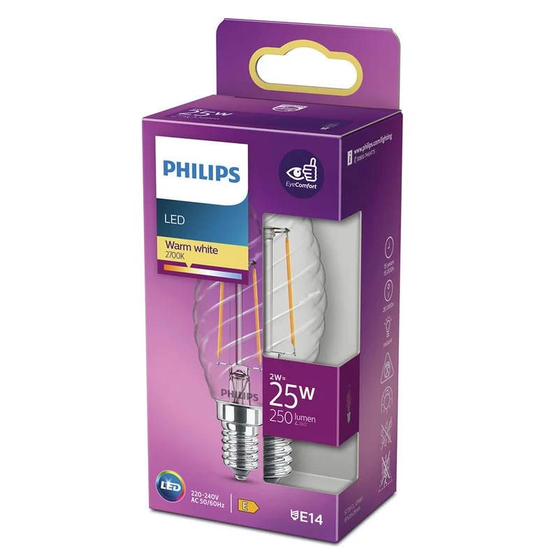 PHILIPS - Light Bulb - E14 - 25 W - 250 Lumen - 2700 K - Bright - Candle