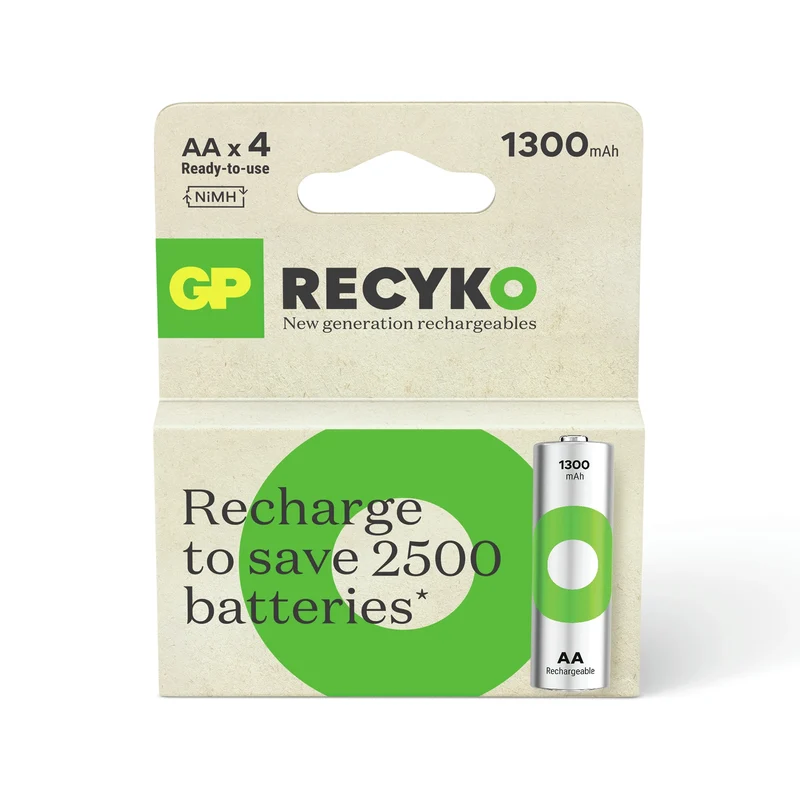 GP NiMH - Recyko AA | HR6 - Multipack - 4 Pièces - 1.2 V - 1300 mAh - Rechargeable Batterie