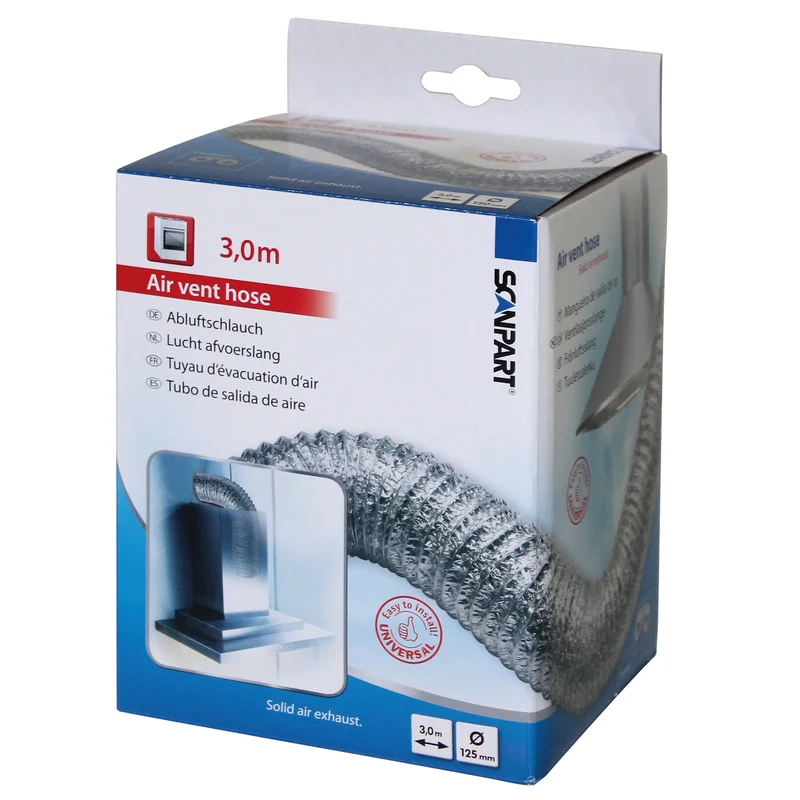 SCANPART - Tuyau d'évacuation - 3 m - 125 mm - Aluminium - Argent