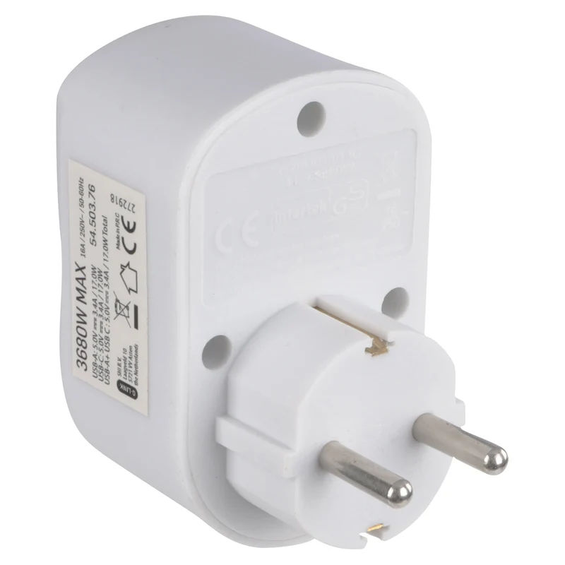 SCANPART - Adaptateur prise + chargeur USB - Prise UE | USB A | USB C vers prise UE