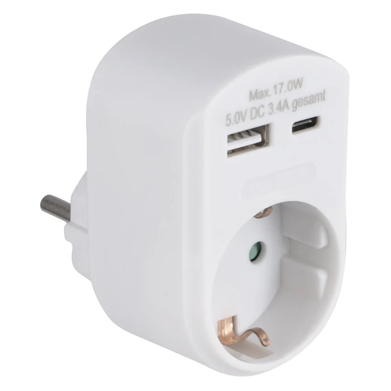 SCANPART - Adaptateur prise + chargeur USB - Prise UE | USB A | USB C vers prise UE