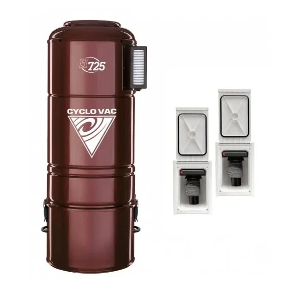 Combo CycloVac 725 - Hybrid with 2 Retractable Retraflex 60' Hoses Including Accessories and Installation Kit