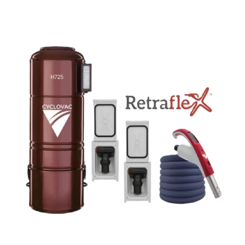 Combo CycloVac 725 - Hybrid with 2 Retractable Retraflex 30' Hoses Including Accessories and Installation Kit