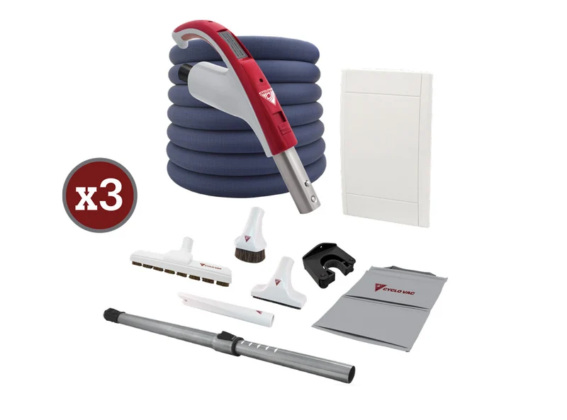 Retraflex Combo - CycloVac H7525 - Hybrid with 3 Retraflex (40') retractable inlets including accessories and installation kit