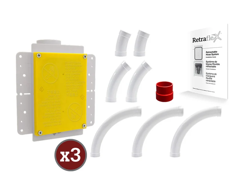 Retraflex Combo - CycloVac H7525 - Hybrid with 3 Retraflex (40') retractable inlets including accessories and installation kit