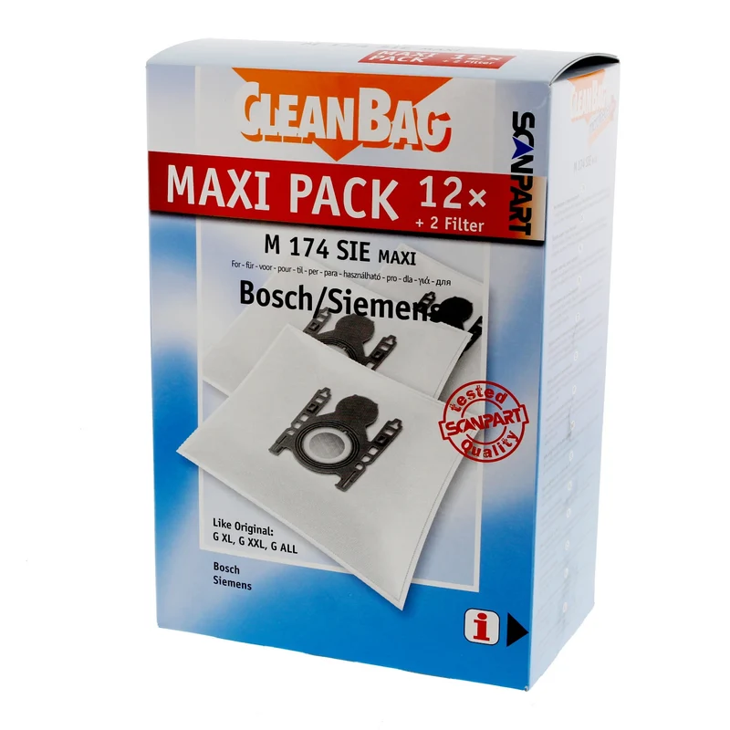 CLEANBAG M174SIE-MAXI - 12 Sacs d´aspirateur - 2 Microfiltres - adapté pour Bosch | Siemens G All | G XL | G XXL