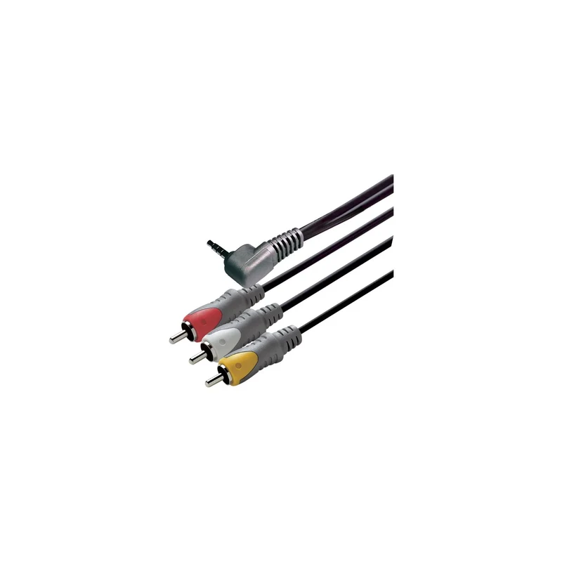 SCANPART - Câble audio - Câble adaptateur - Stéréo + Vidéo|Jack 3,5 mm perpendiculaire|4 broches 3.5 mm Jack (Mâle) - Perpendiculaire - 3 x Bouchon Tulipe (Mâle) - 2,5 m