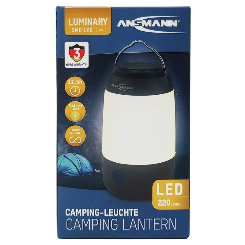 ANSMANN - Lanterne - Lampe torche de camping 230 lumens - Noir - 3 piles AAA