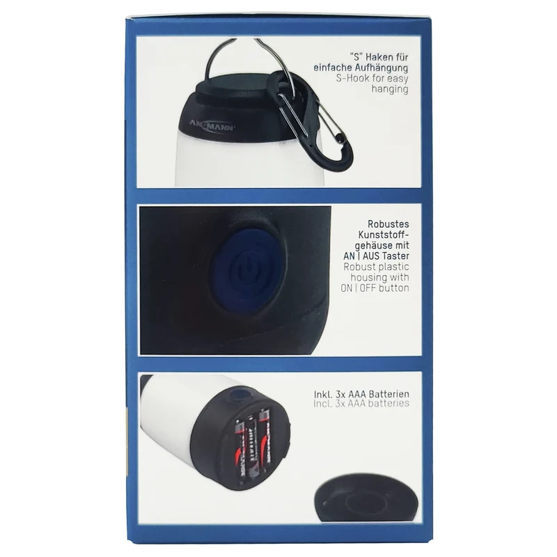 ANSMANN - Lanterne - Lampe torche de camping 230 lumens - Noir - 3 piles AAA