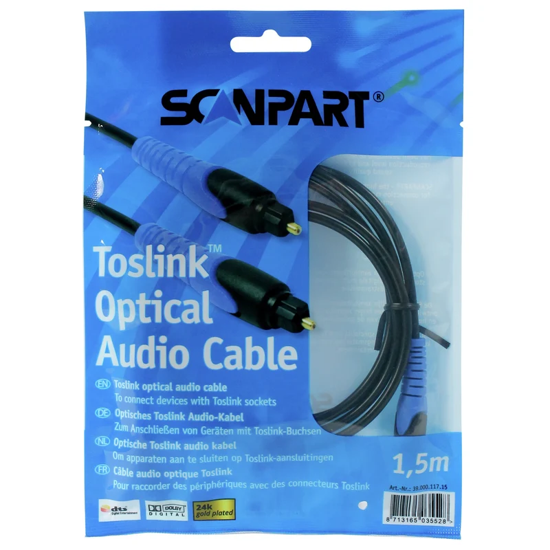 SCANPART - Câble optique - Toslink - Câble audio - Toslink (Mâle) - Toslink (Mâle) - 1,5 m