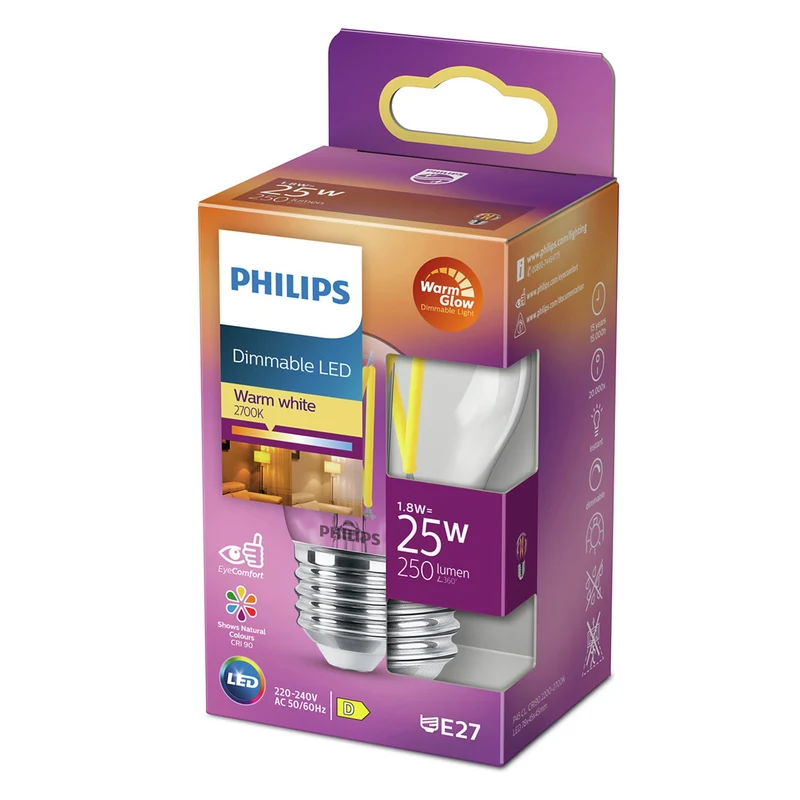PHILIPS - Light Bulb - E27 - 25 W - 250 Lumen - 2200 K - 2700 K - Bright - Bulb - Warm Glow