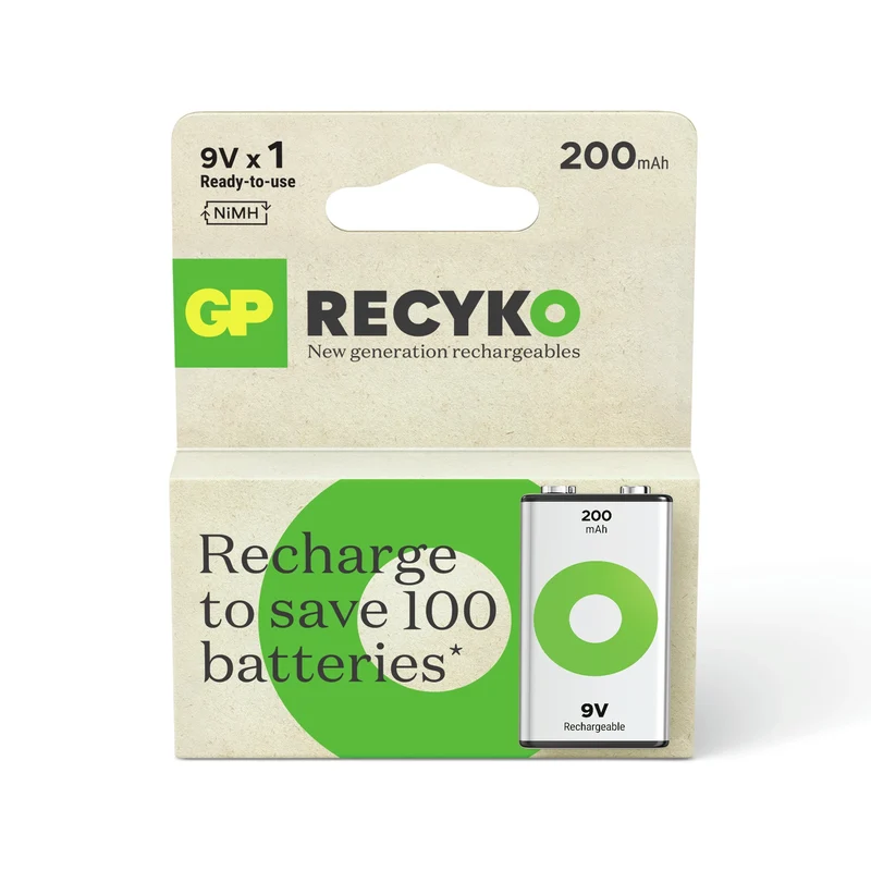 GP NiMH - Recyko 9V | 6LR61 | E-Block - 9 V - 200 mAh - Rechargeable Batterie