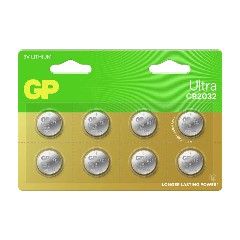 GP Lithium CR2032 - Multipack - 8 Pièces - 3 V - 220 mAh - Cellule bouton