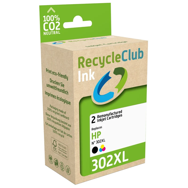 RECYCLECLUB XL Cartouche d'encre 302XL - Duo Pack - Noir + Couleur - Remplace HP