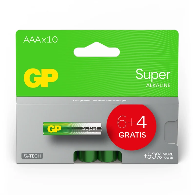 GP Super Alkaline AAA | LR03 - Multipack - 10 Pièces - 1.5 V - 1100 mAh Batterie