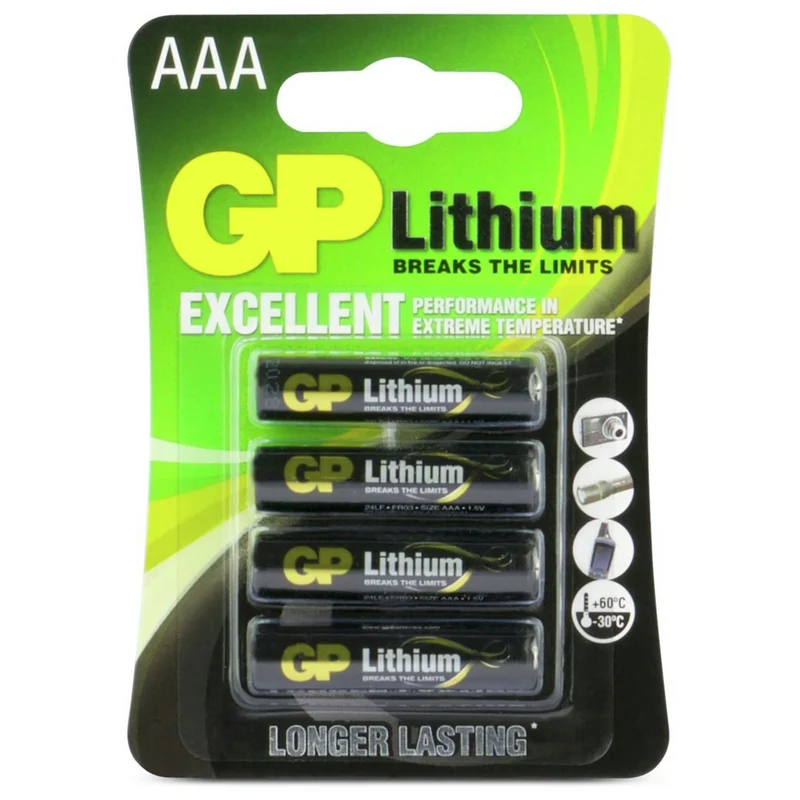 GP Lithium AAA | LR03 - Multipack - 4 Pièces - 1.5 V - 1100 mAh Batterie