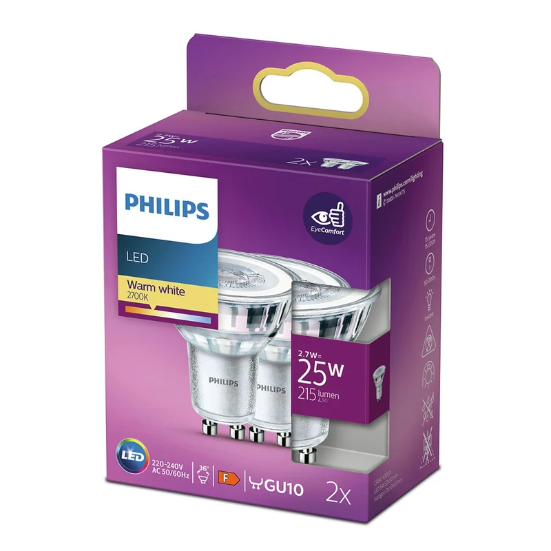 PHILIPS - Reflector Spot - GU10 - 25 W - 215 Lumen - 2700 K - Bright - Reflector Spot - Duo Pack