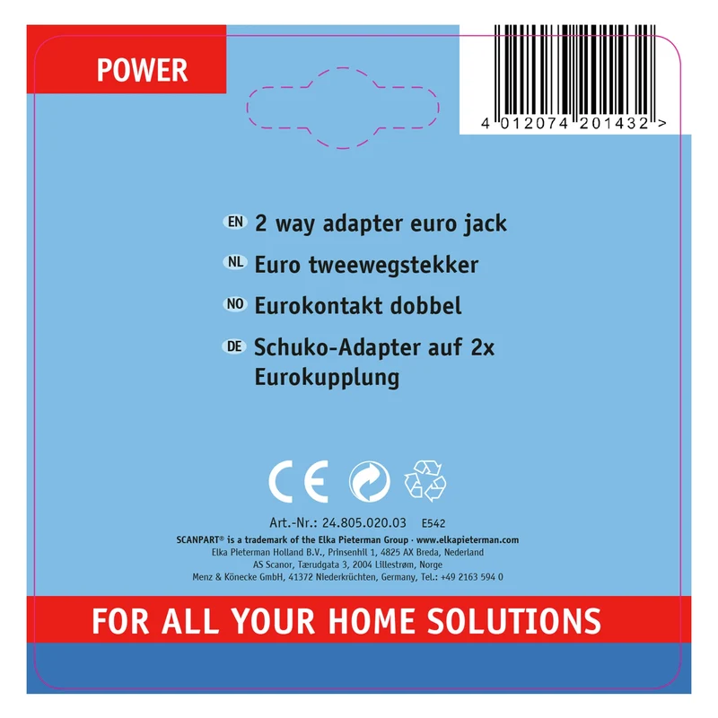 SCANPART - Adaptateur prise - 2 x prise Euro vers prise UE