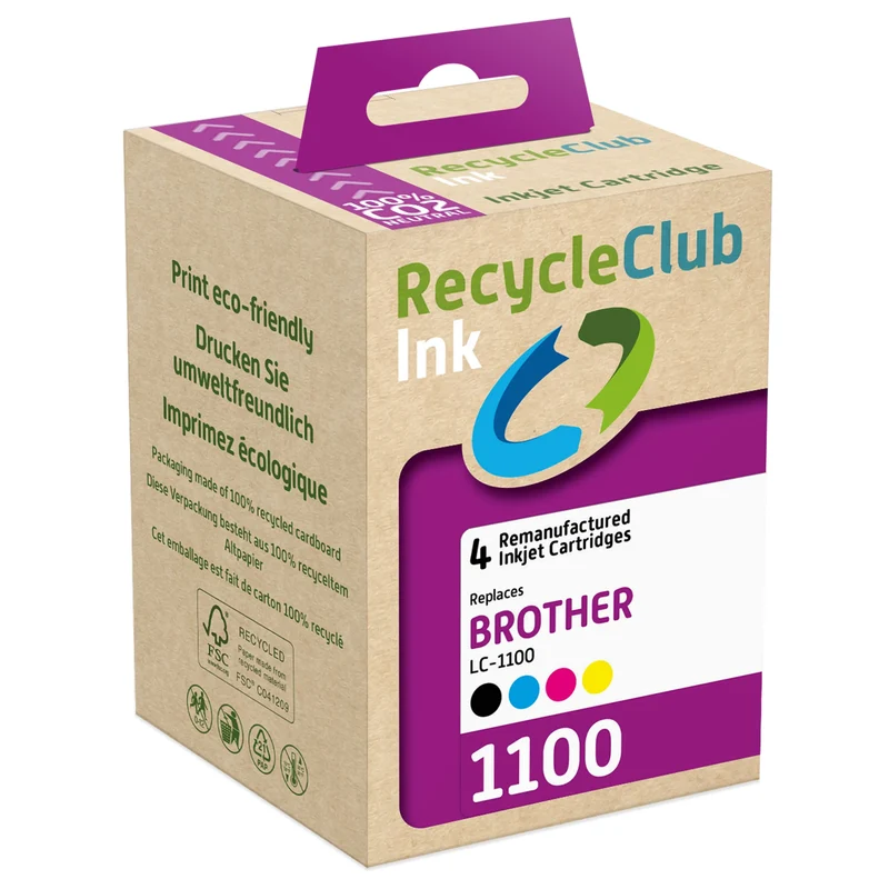 RECYCLECLUB Cartouche d'encre LC1100 - Multipack - Noir + Bleu + Rouge + Jaune - Remplace Brother