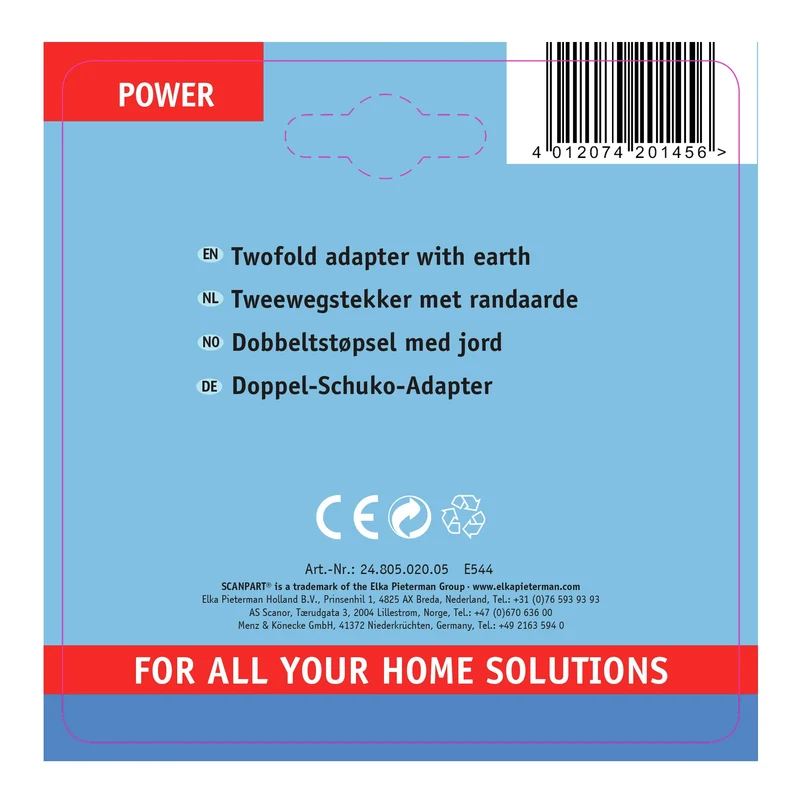 SCANPART - Adaptateur prise - 2 x prise UE vers prise UE - Orientation verticale