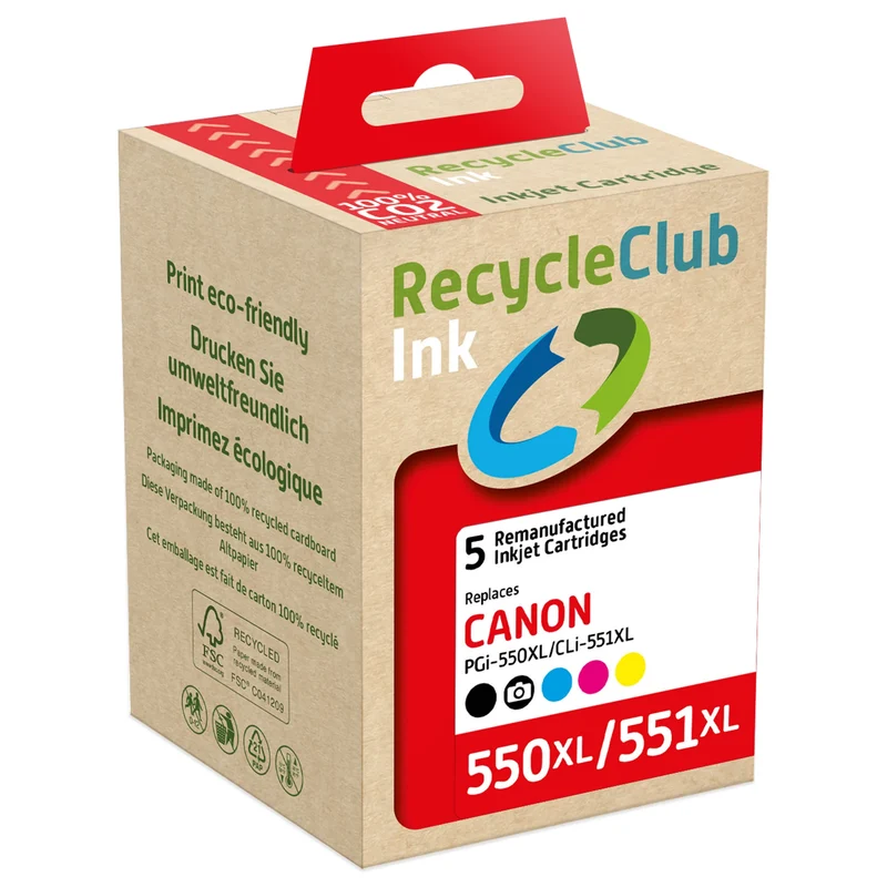 RECYCLECLUB XL Cartouche d'encre PGI-550 XL | CLI-551 XL - Multipack - Noir + Bleu + Rouge + Jaune - Remplace Canon