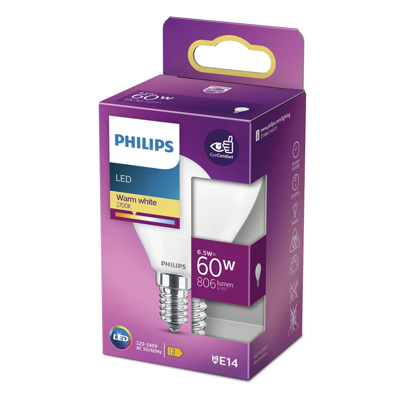 PHILIPS - Light Bulb - E14 - 60 W - 806 Lumen - 2700 K - Frosted - Bulb