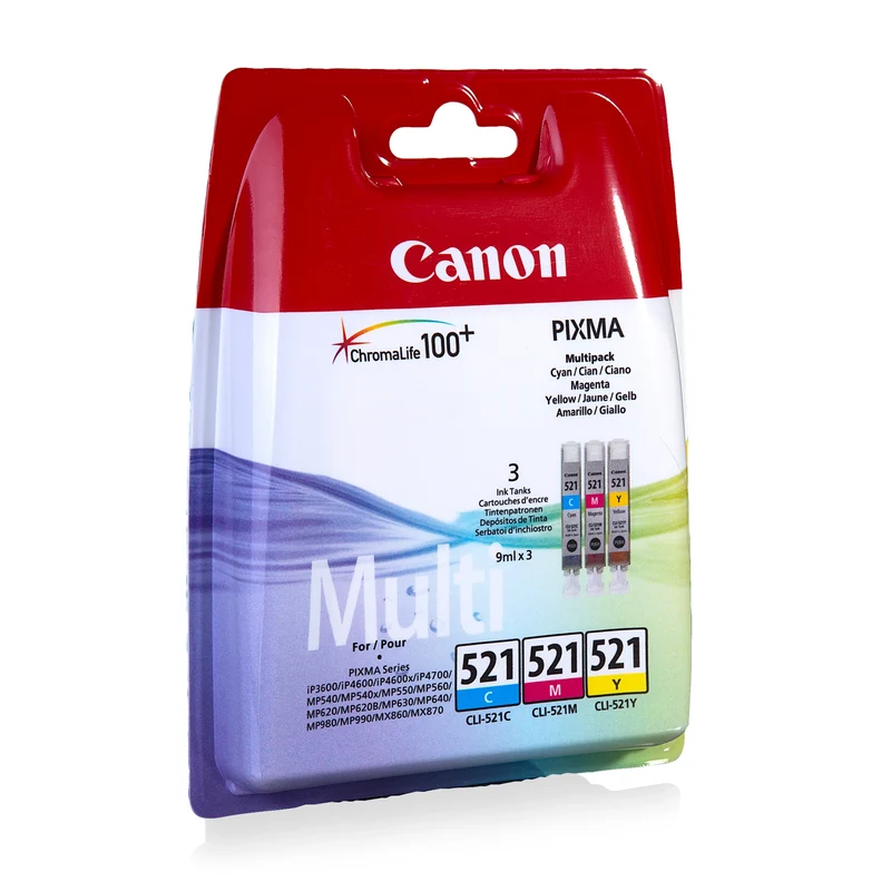 CANON Cartouche d'encre CLI-521 - Multipack - Bleu + Rouge + Jaune