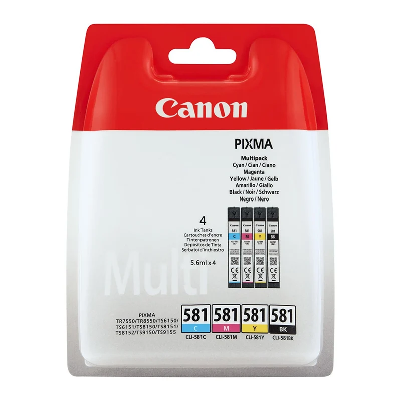 CANON Cartouche d'encre CLI-581 - Multipack - Noir + Bleu + Rouge + Jaune