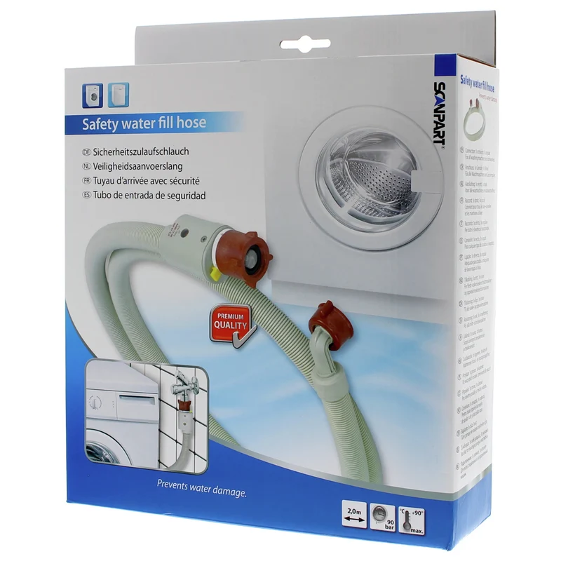SCANPART - Tuyau d'alimentation avec Aquastop - 3/4" coudé - 3/4" droit - 90 bars - 2,0 m