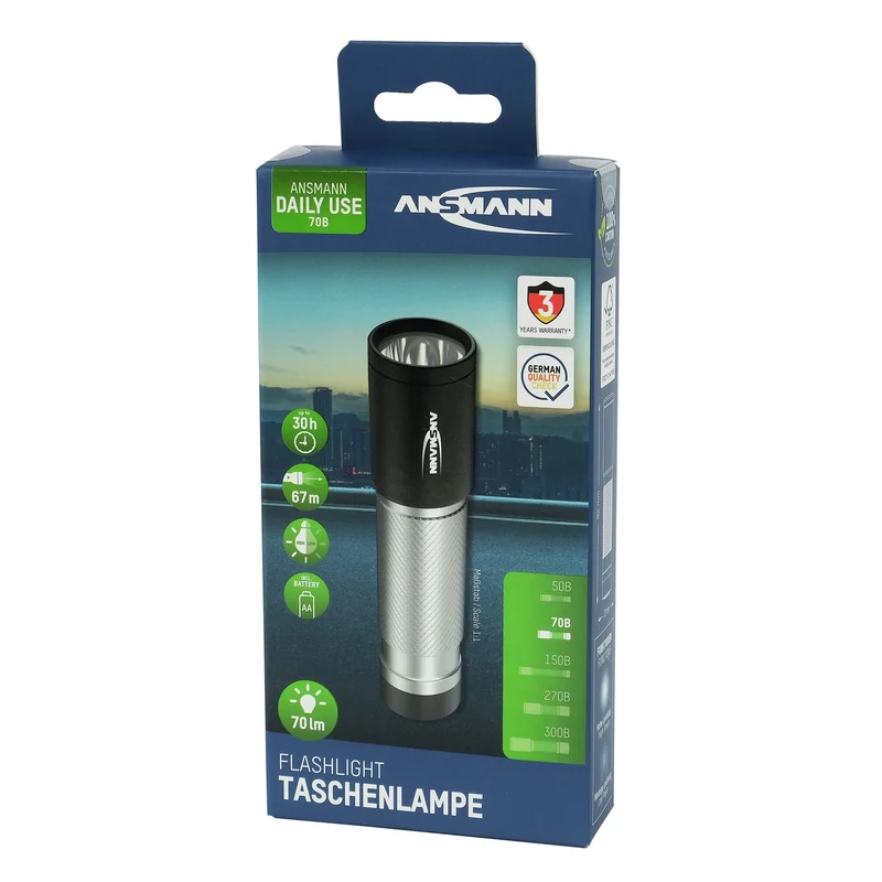 ANSMANN - Lampe torche - 70B - 70 lumens - Noir + Argent - 1 pile AA