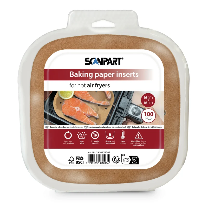 SCANPART - Papier cuisson pour friteuse à air chaud - 100 pièces - 16 cm x 16 cm