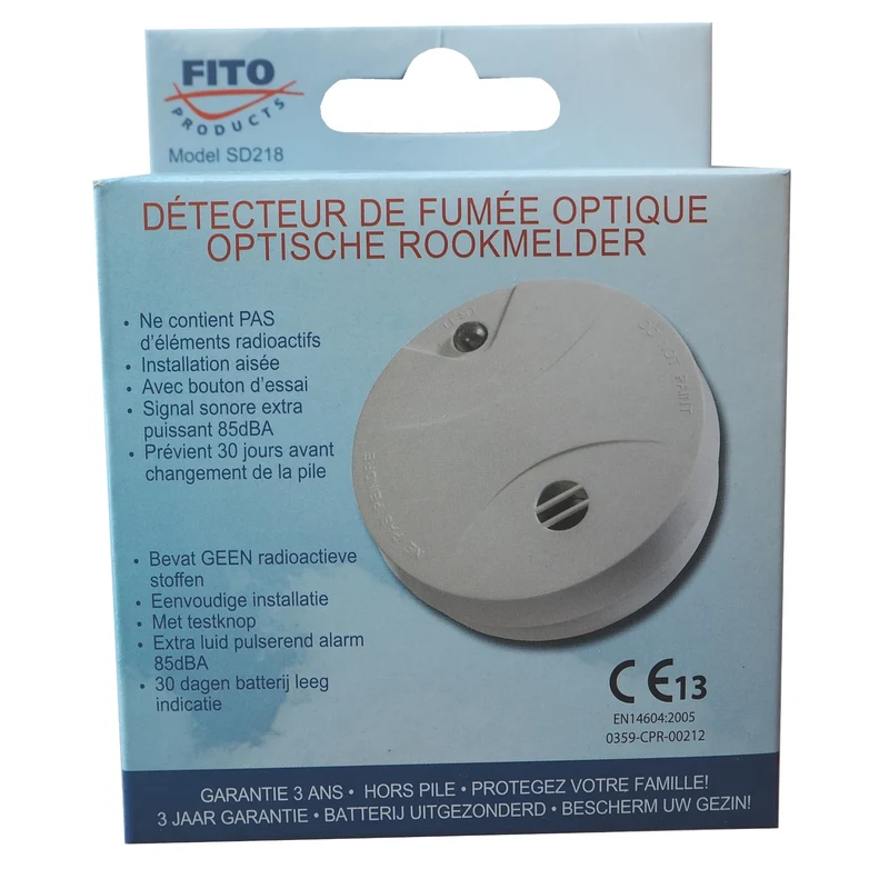 FITO - Détecteur de fumée - SD218 - Durée de vie: 10 ans - Comprend une pile remplaçable